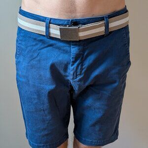 Men's Fabric Belt with Brass Flip Top Buckle - White and Beige Stripe